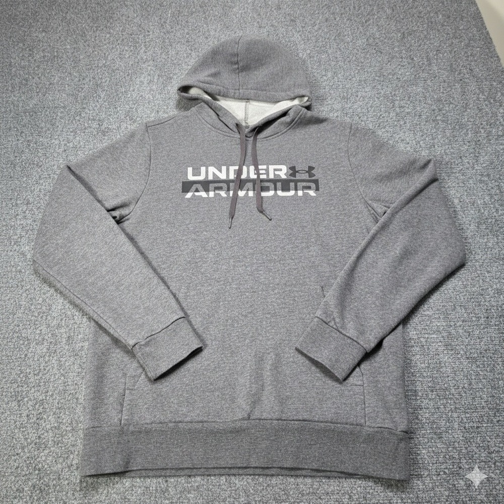 Under Armour Hoodie Men Medium Gray Fleece Pullover Loose Fit Sweatshirt UA Logo